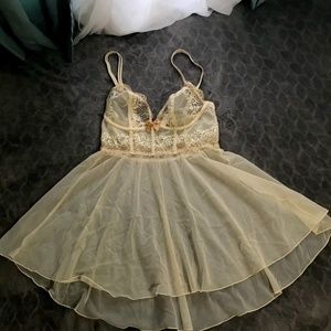 DKNY White Lace Chemise Babydoll Slip